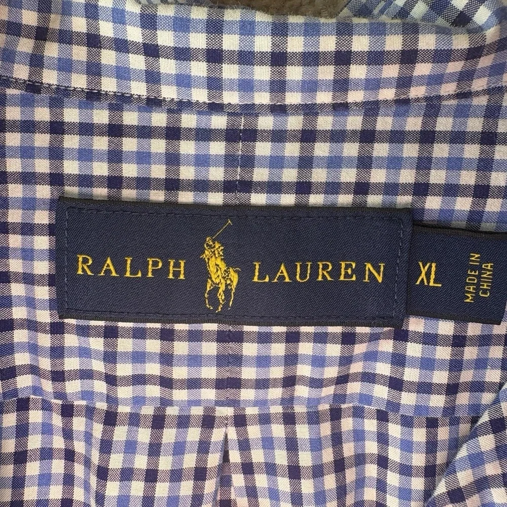 Ralph Lauren Mens 100% Cotton Button Up Navy Blue/Black White Plaid LS XL Shirt